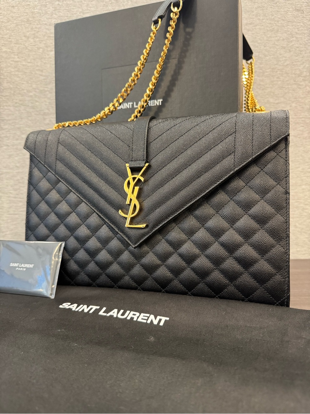 YSL Large Tri-Quilt Envelope Chain Shoulder Bag